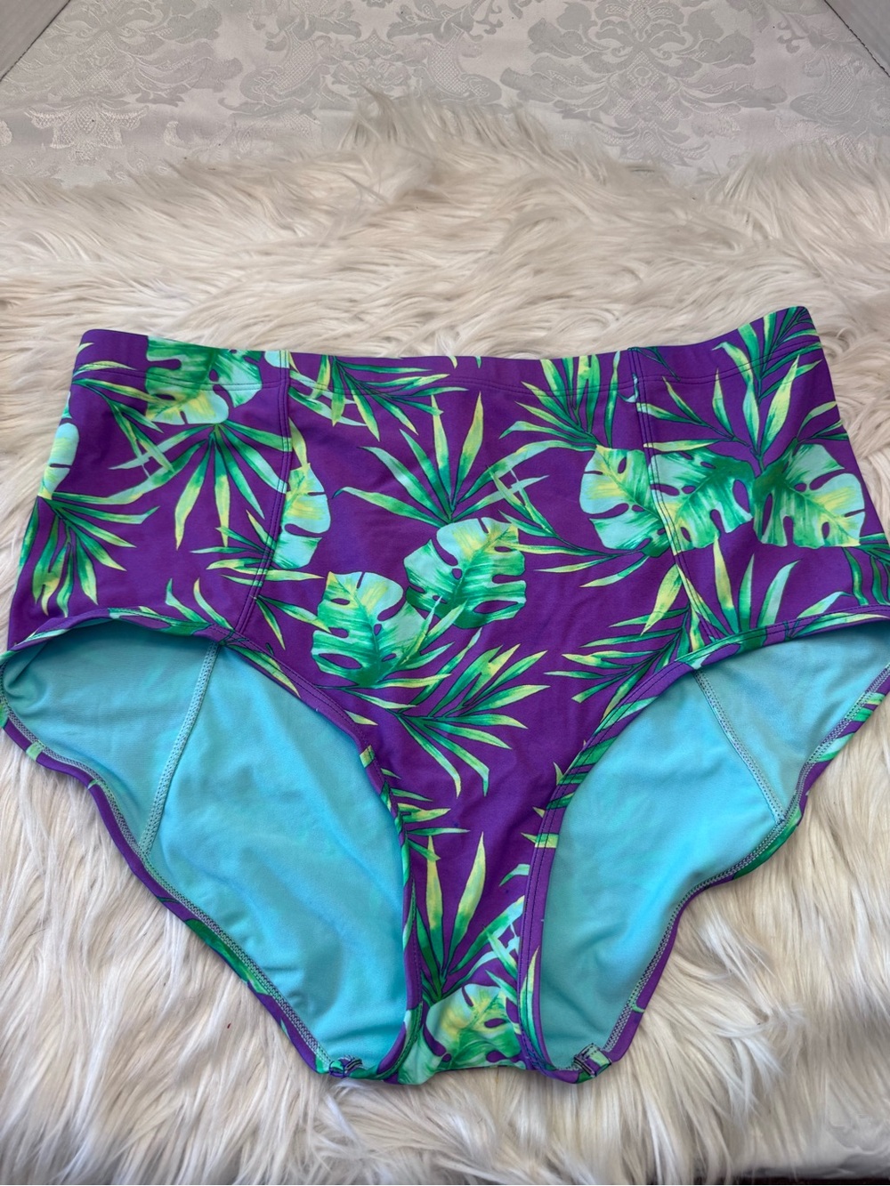 Adore Me 2X purple green tropical bikini bottom swimsuit